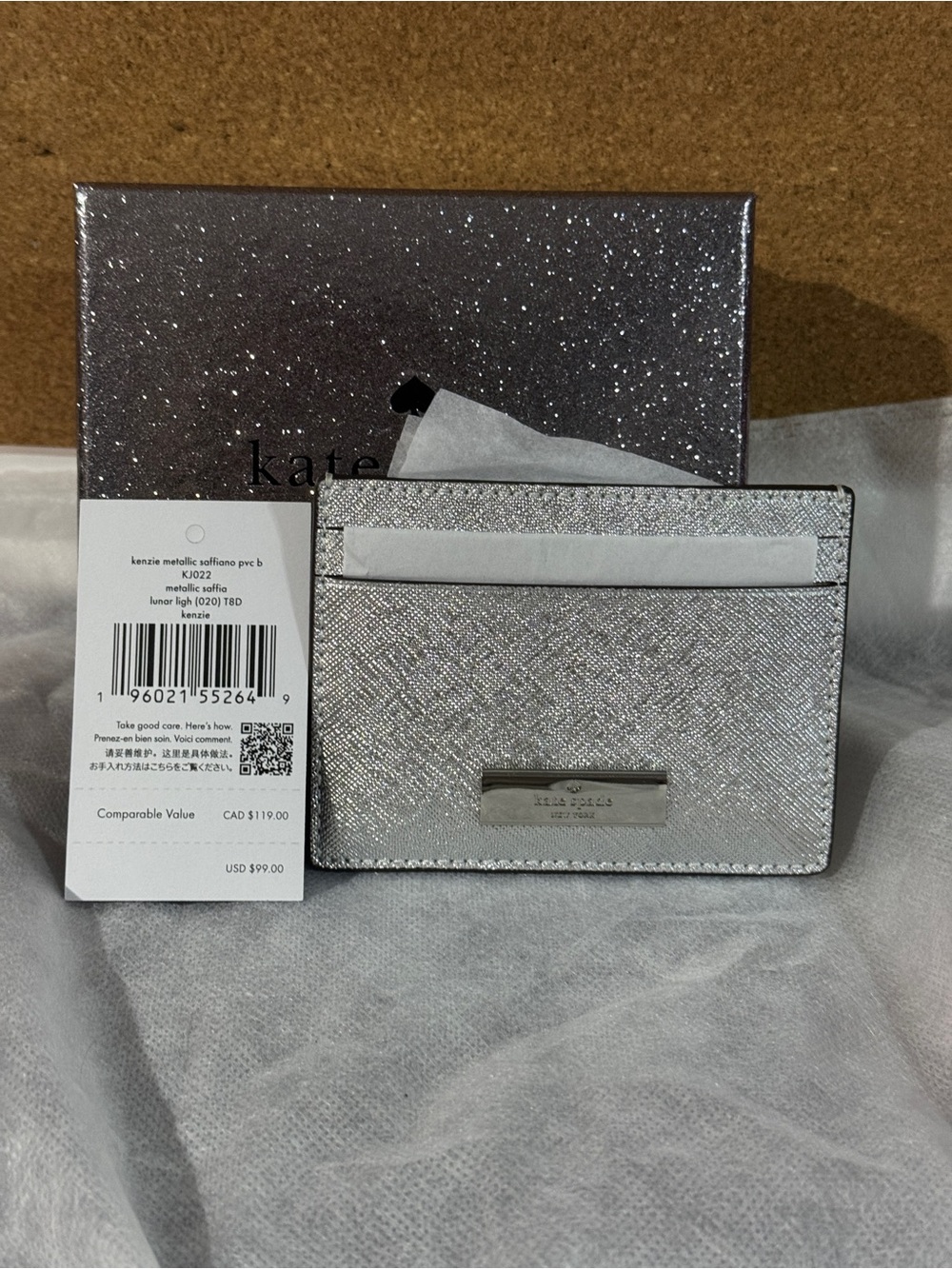 kate spade Silver Metallic Card Holder Wallet with gift box - Picture 1 of 9